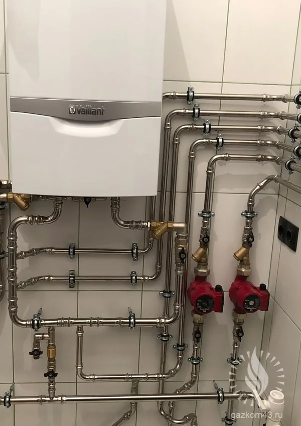 Котельная с насосной группой и обвязкой стальной трубой, котёл Vaillant